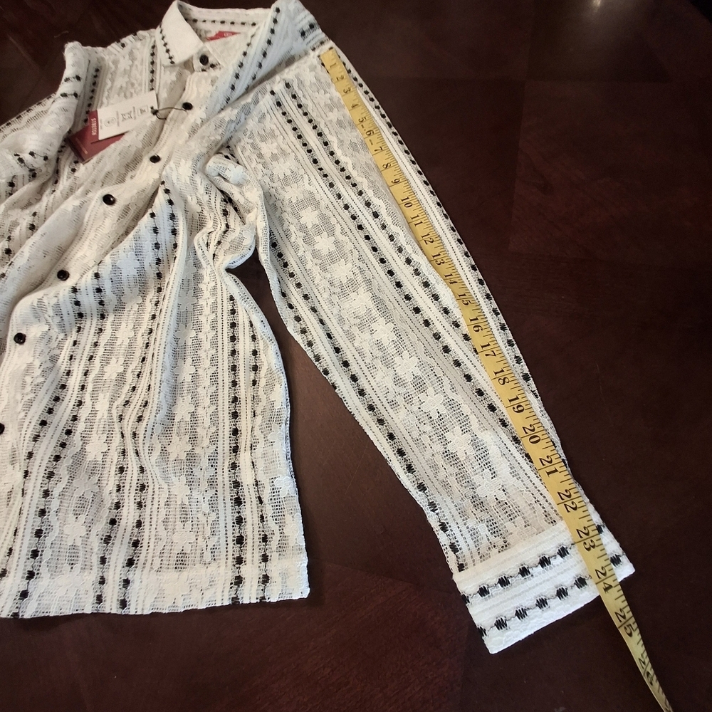 Suslo Collection Sexy Sheer White Floral Lace Button Sleeved Shirt Men Size XL - Picture 13 of 16